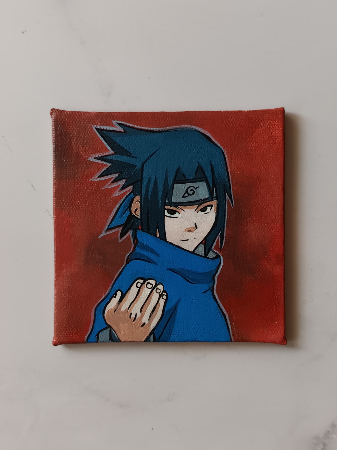 Close-up of Sasuke Uchiha anime acrylic painting by Tulika Viegas