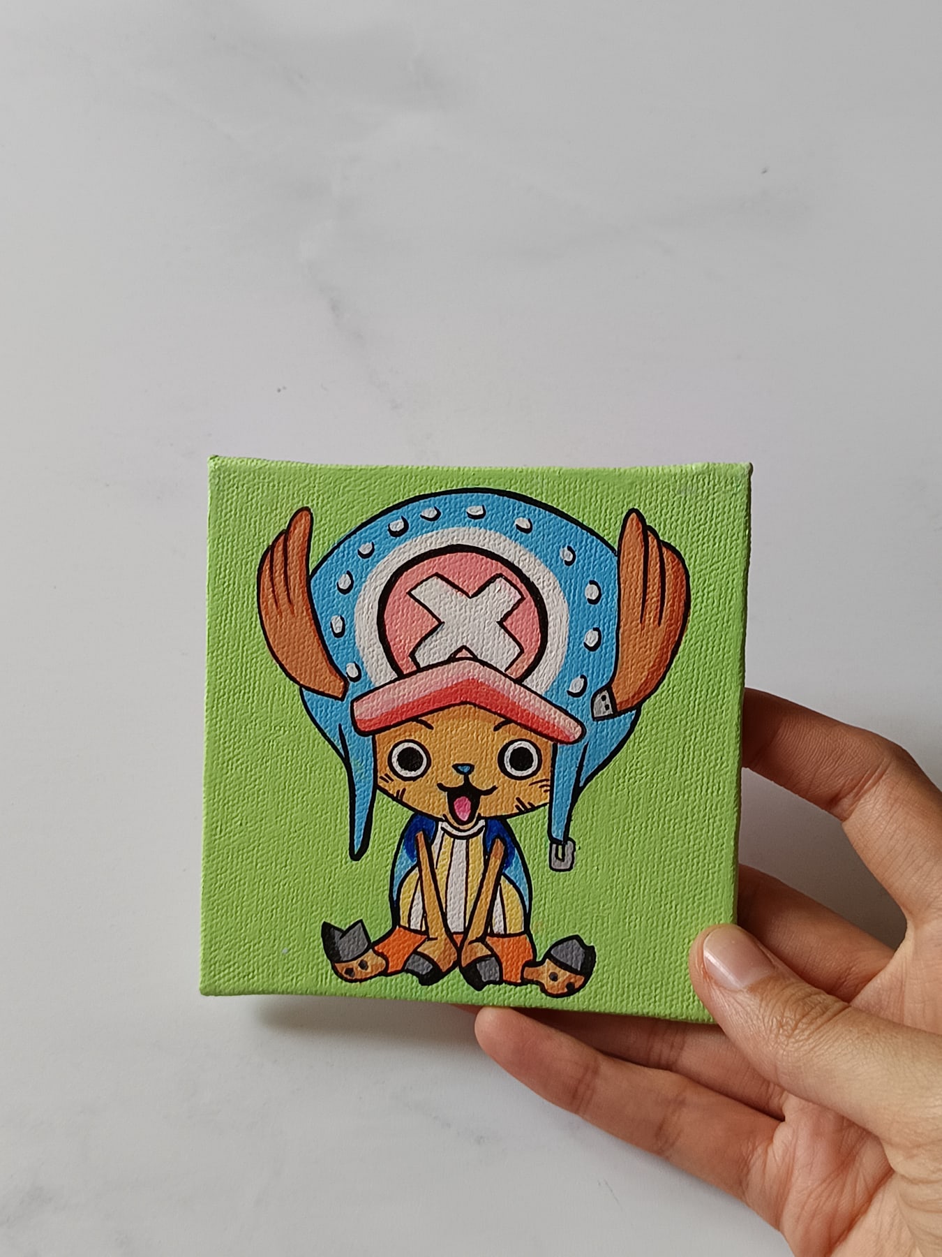 Close-up of Tony Tony Chopper anime acrylic painting by Tulika Viegas
