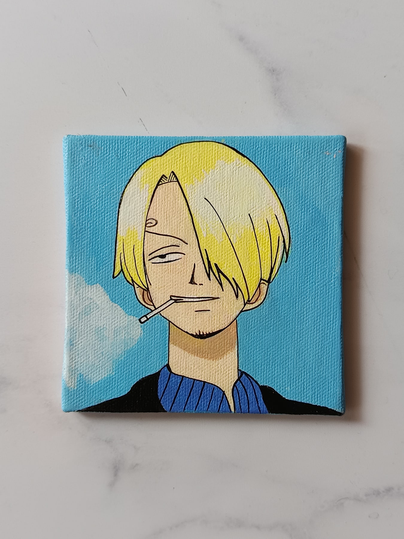 Close-up of Sanji anime acrylic painting by Tulika Viegas