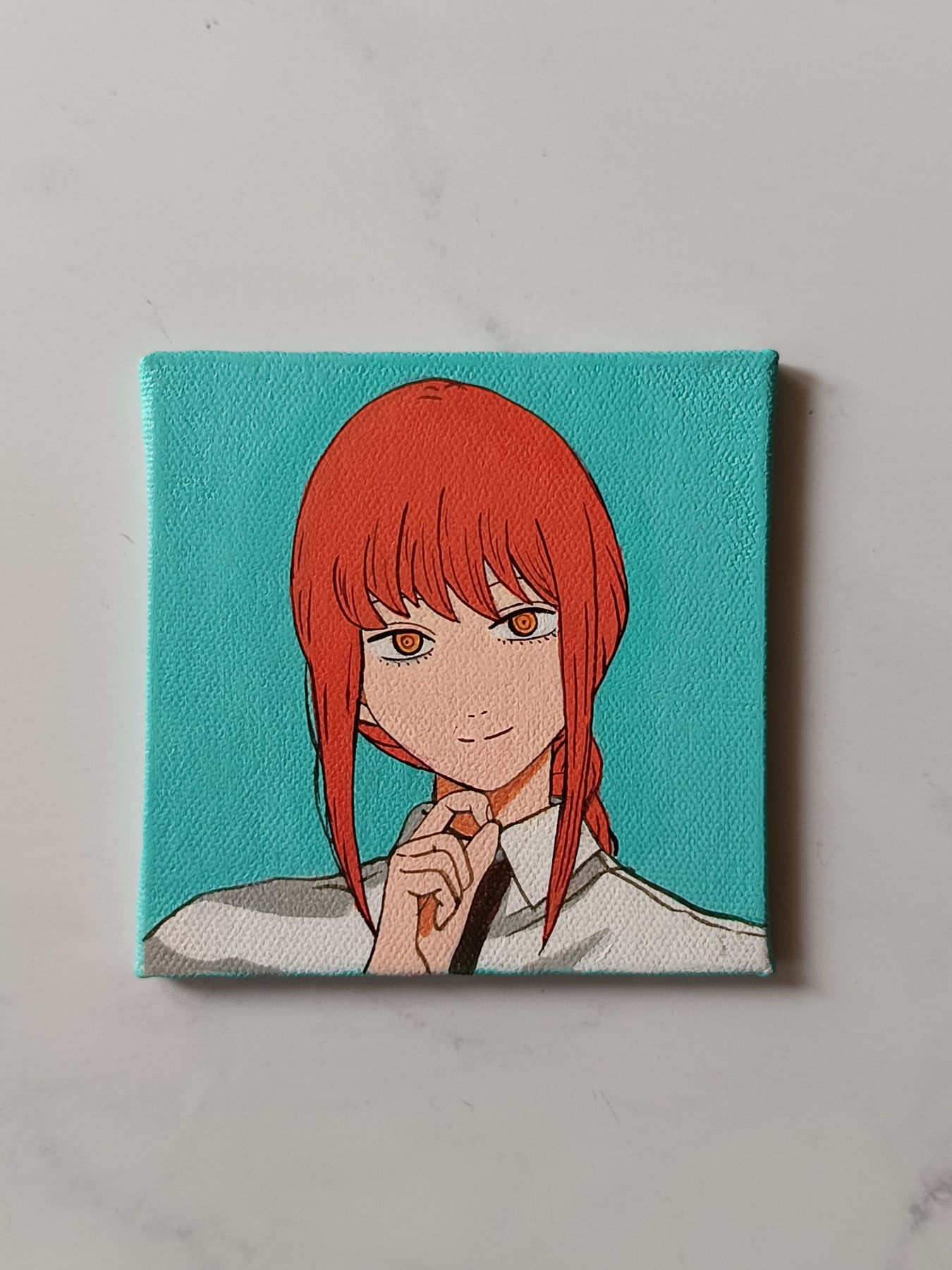 Close-up of Makima anime acrylic painting by Tulika Viegas