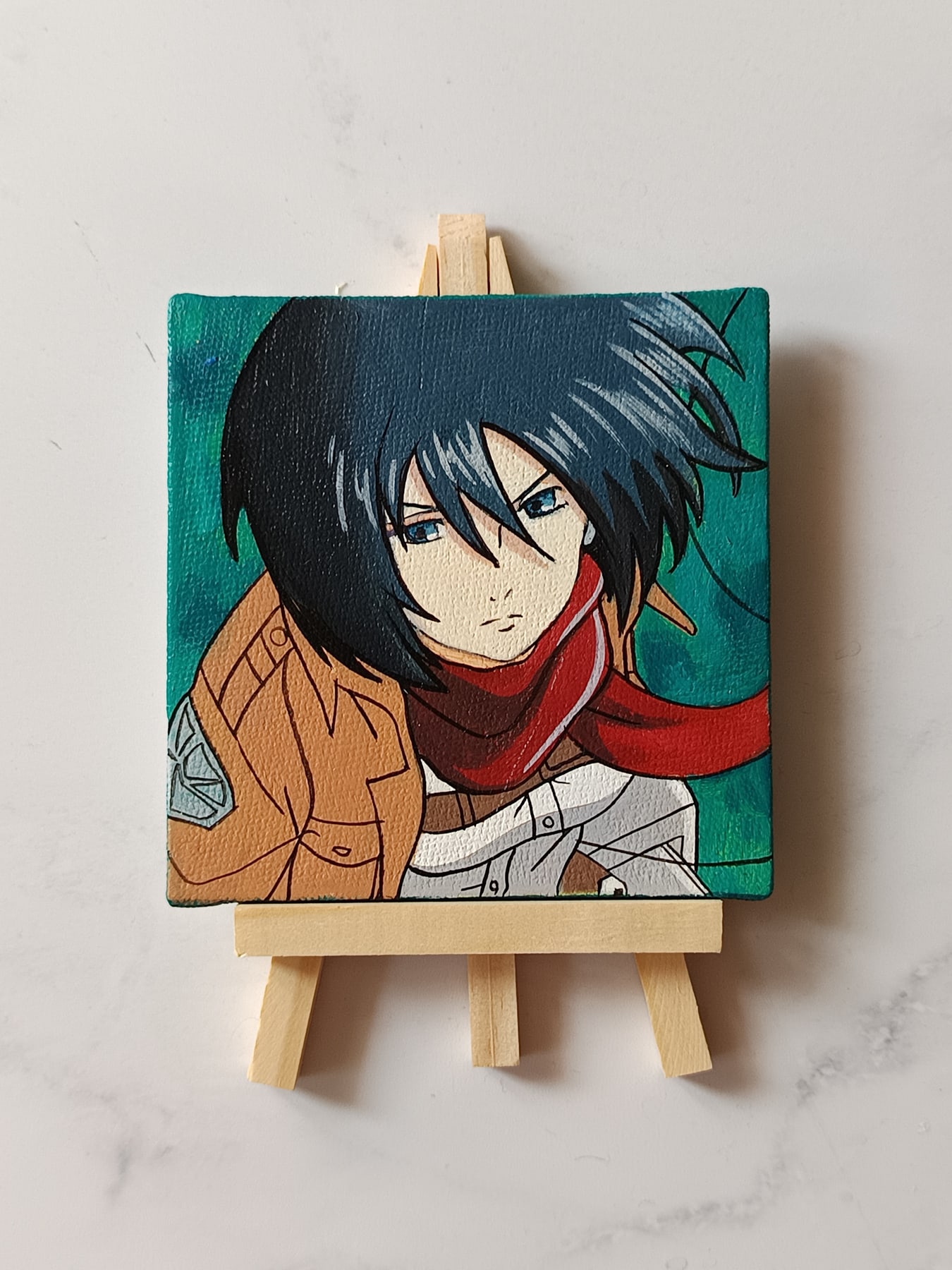 Mikasa Ackerman acrylic fridge magnet artwork by Tulika Viegas, front view