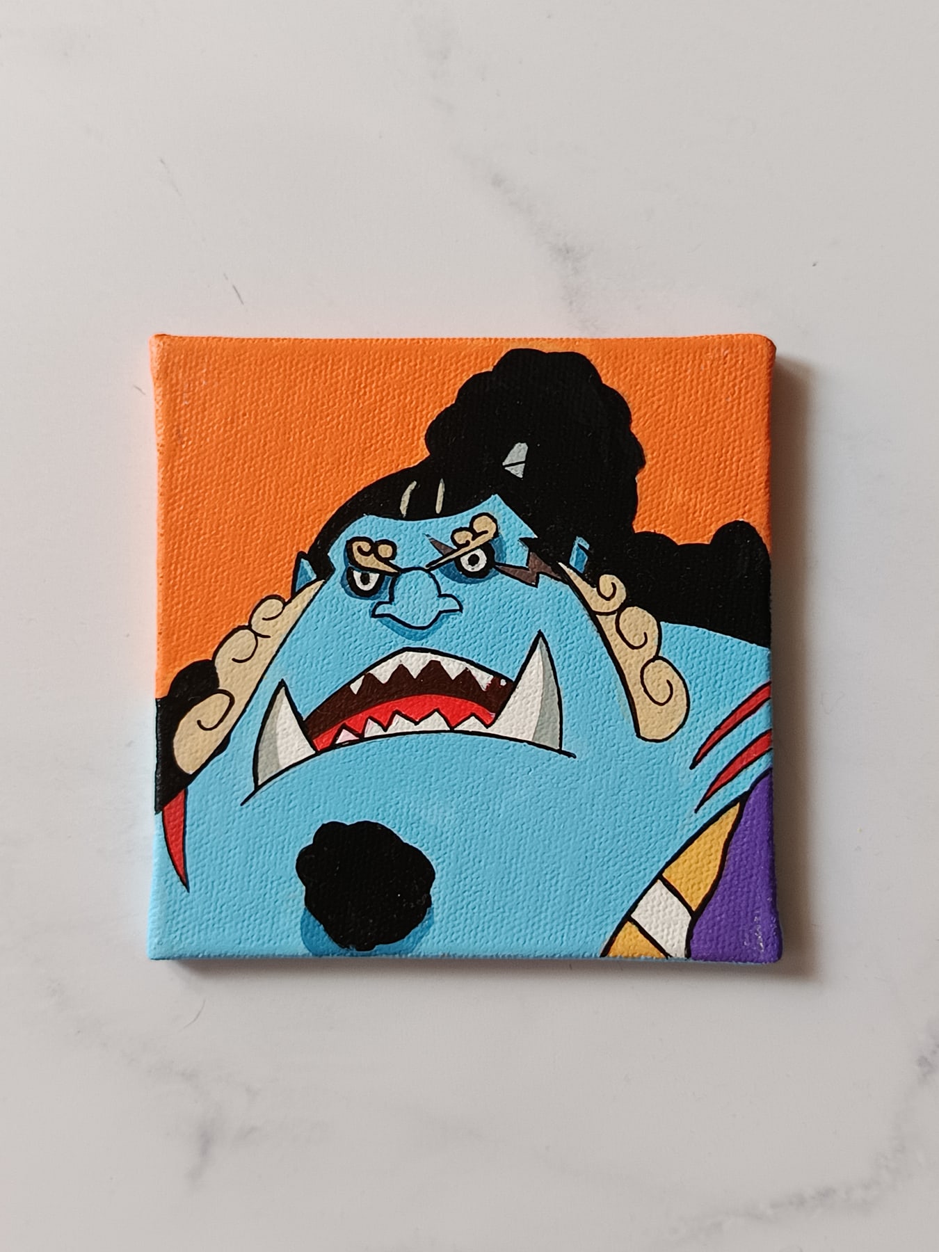 Close-up of Jinbe anime acrylic painting by Tulika Viegas