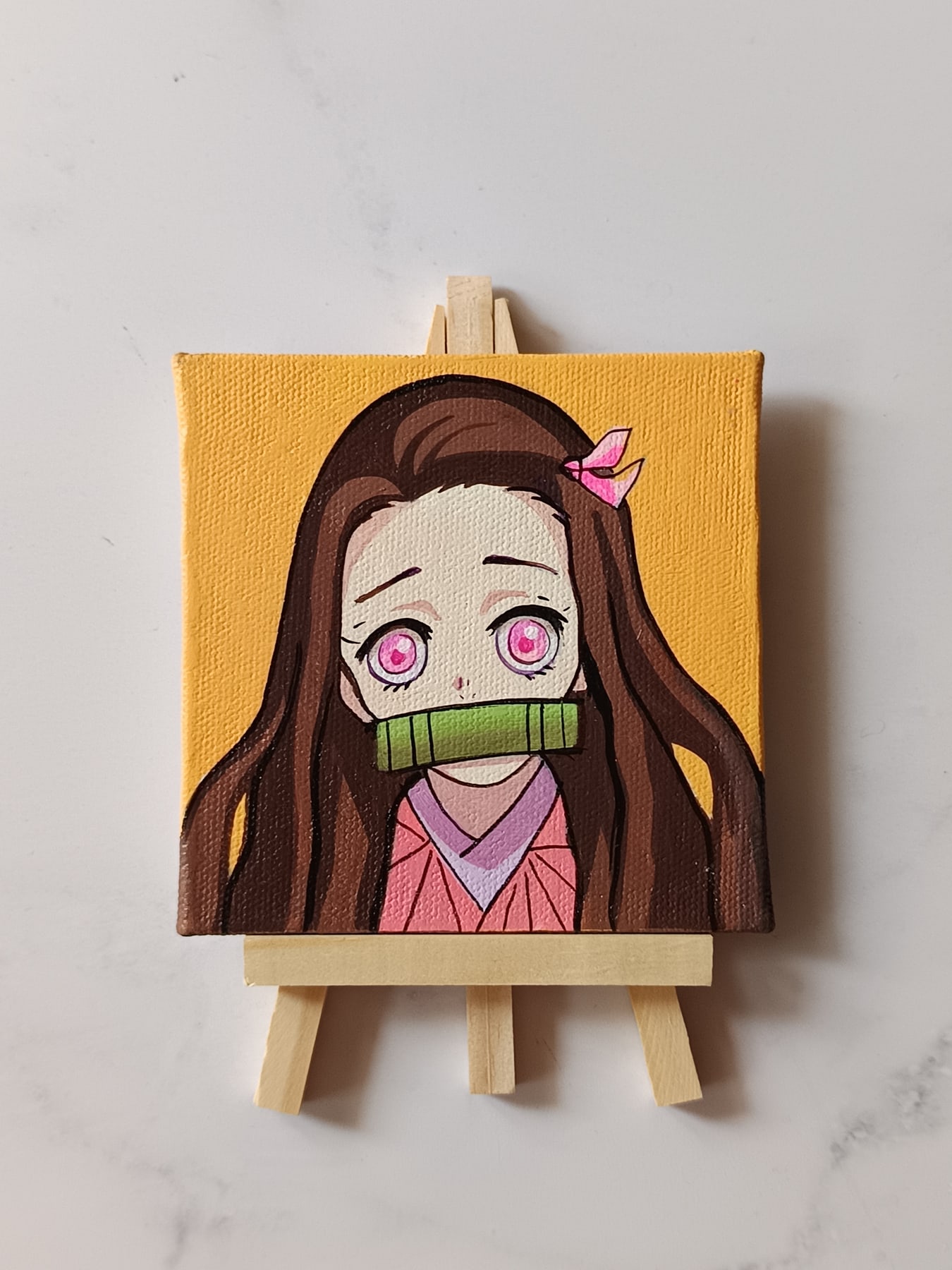 Close-up of Nezuko Kamado anime acrylic painting by Tulika Viegas