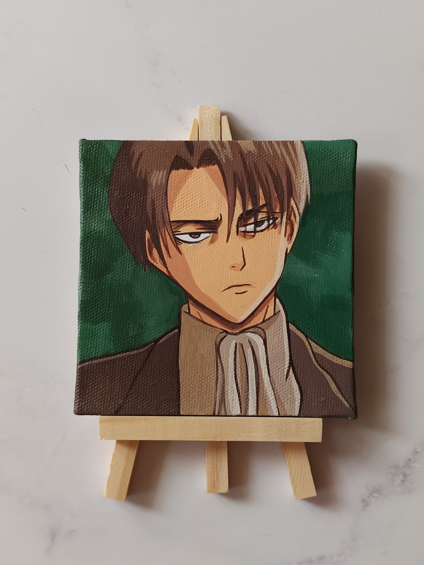 Close-up of Levi Ackerman anime acrylic painting by Tulika Viegas