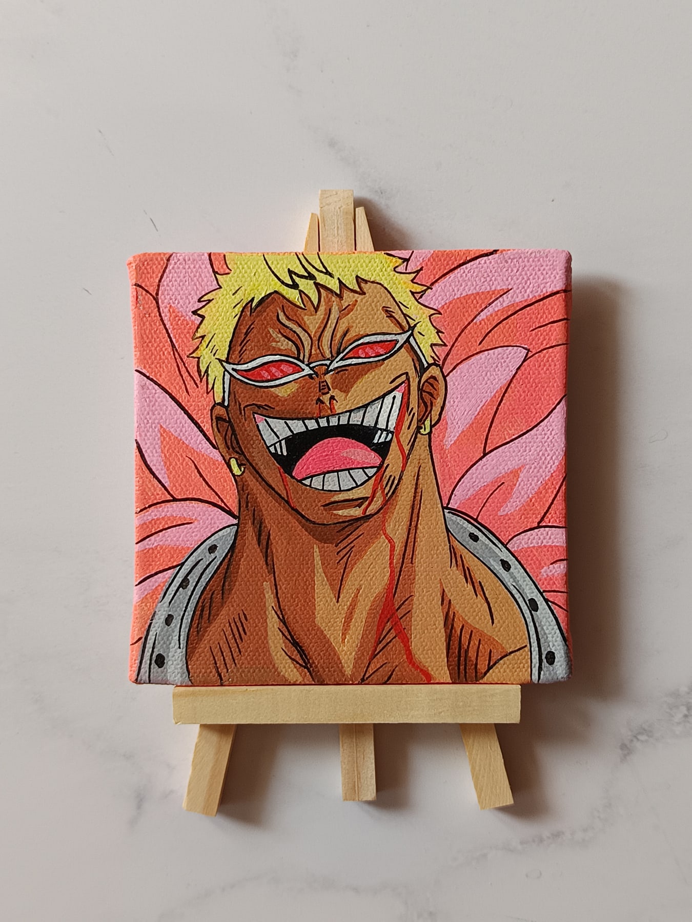 Donquixote Doflamingo acrylic fridge magnet artwork by Tulika Viegas, front view