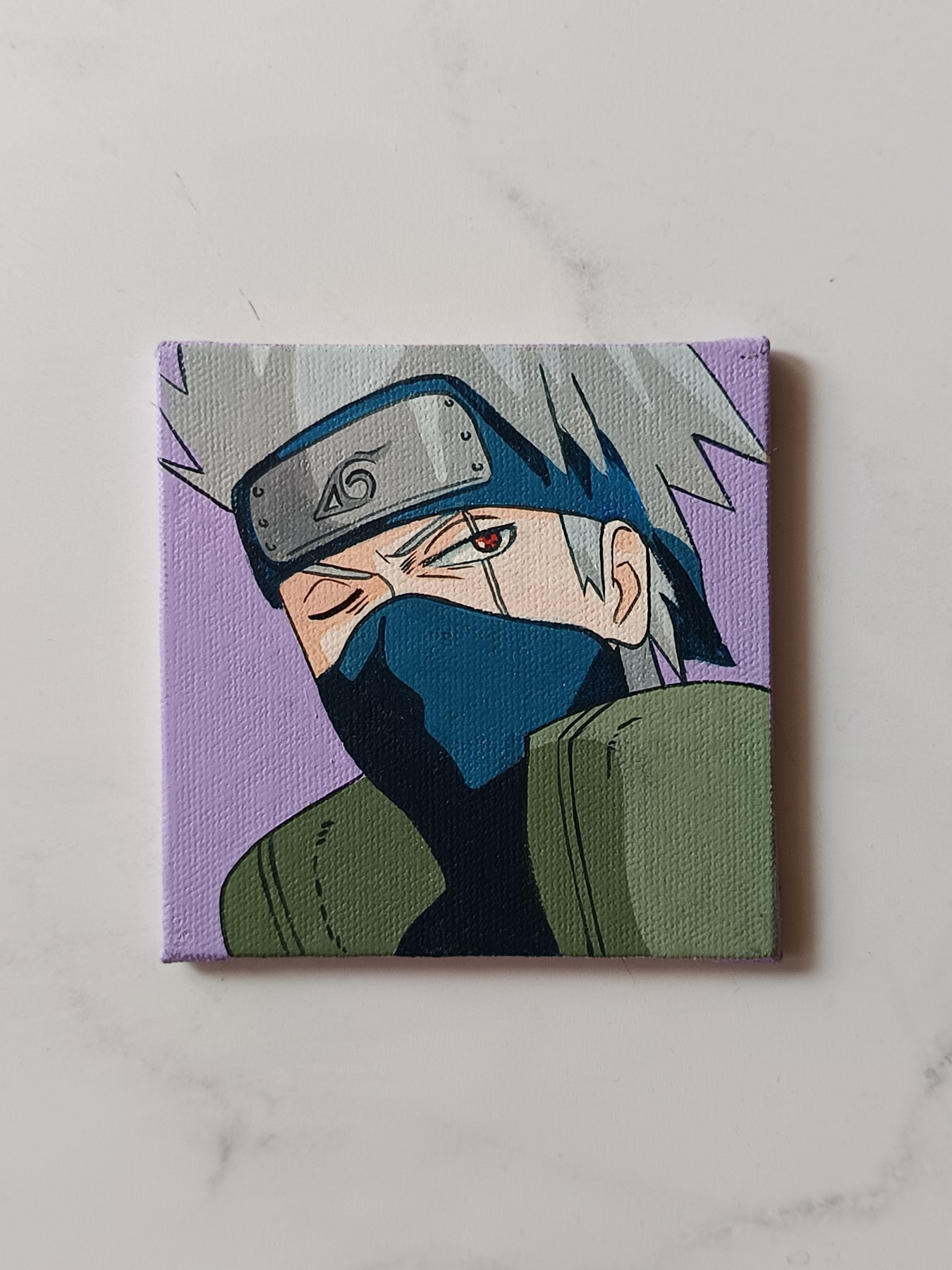 Side view of Kakashi Hatake hand-painted mini canvas fridge magnet by Tulika Viegas