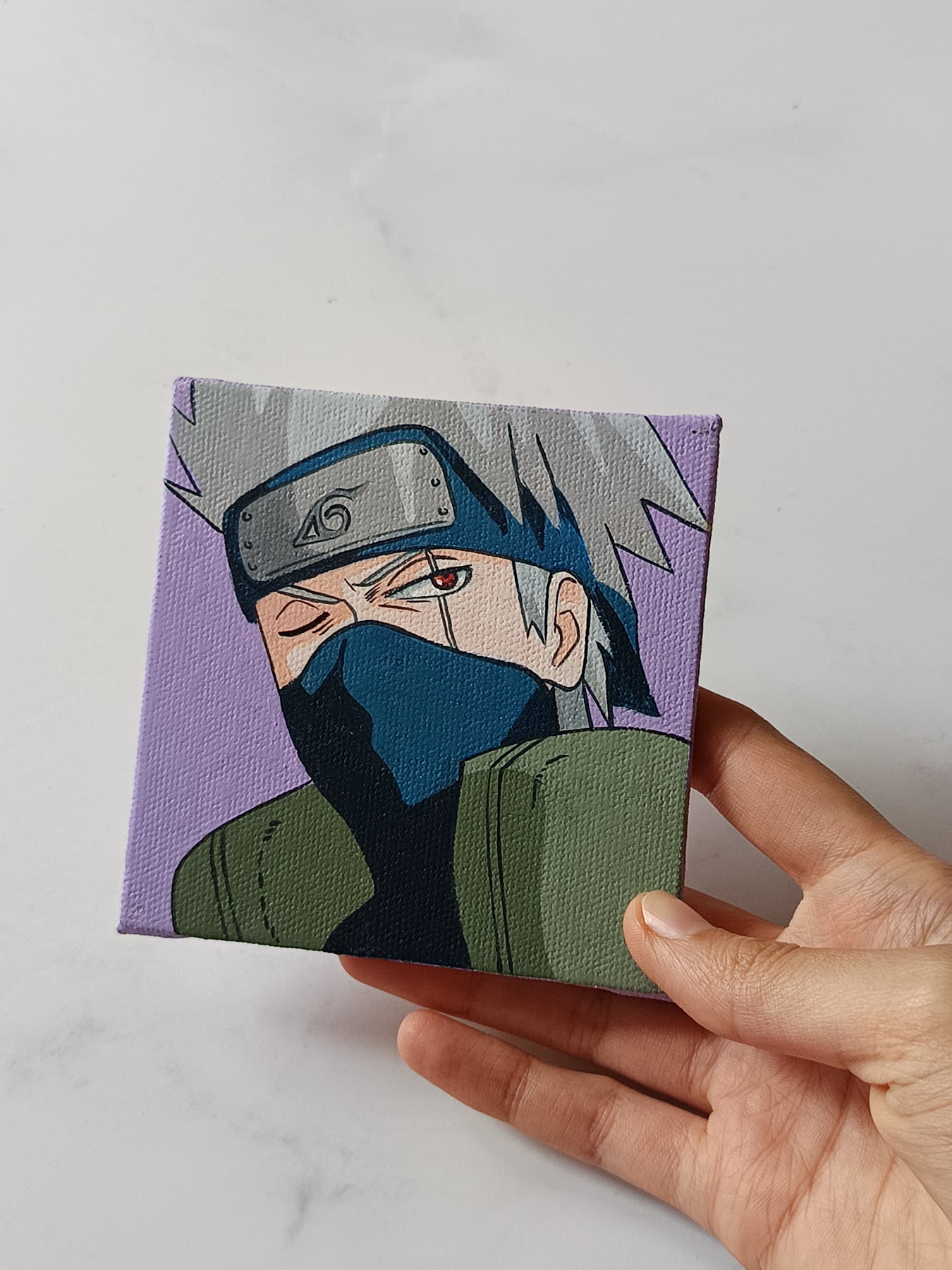 Close-up of Kakashi Hatake anime acrylic painting by Tulika Viegas