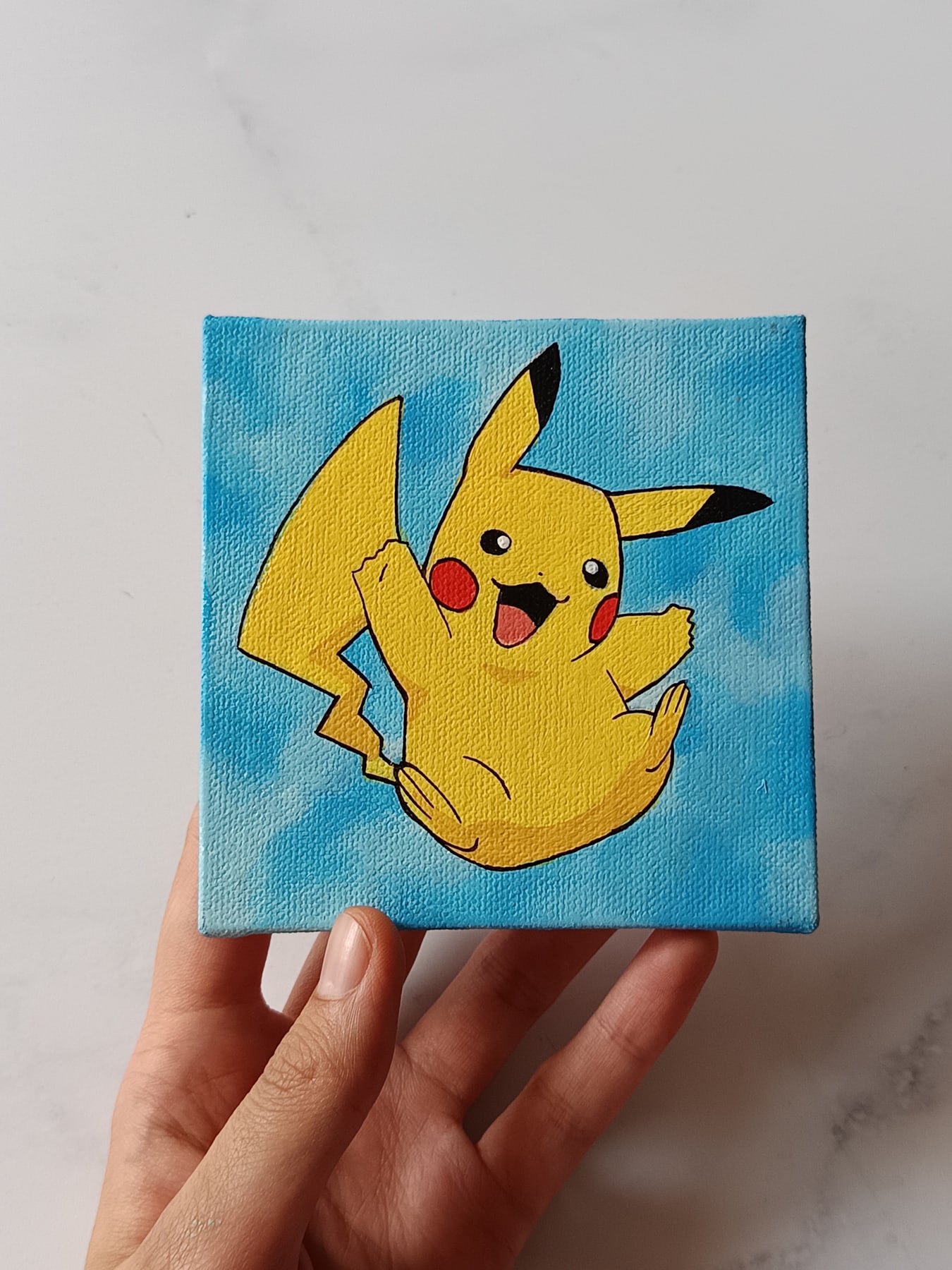 Jumping Pikachu acrylic fridge magnet artwork by Tulika Viegas, front view