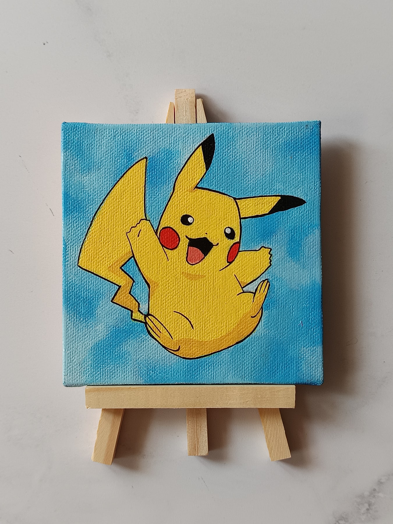 Close-up of Jumping Pikachu anime acrylic painting by Tulika Viegas