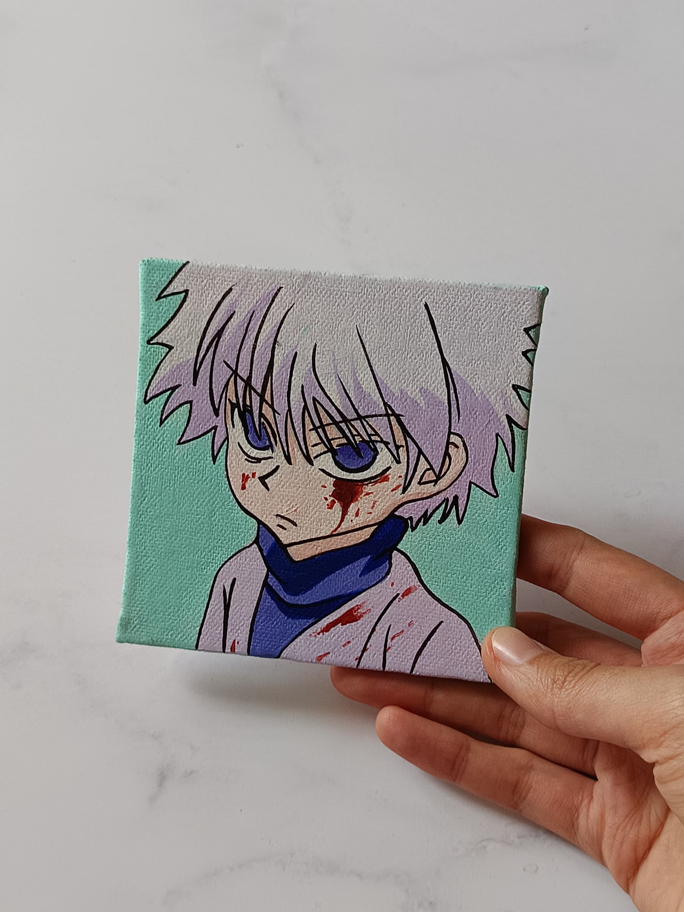 Close-up of Killua Zoldyck anime acrylic painting by Tulika Viegas