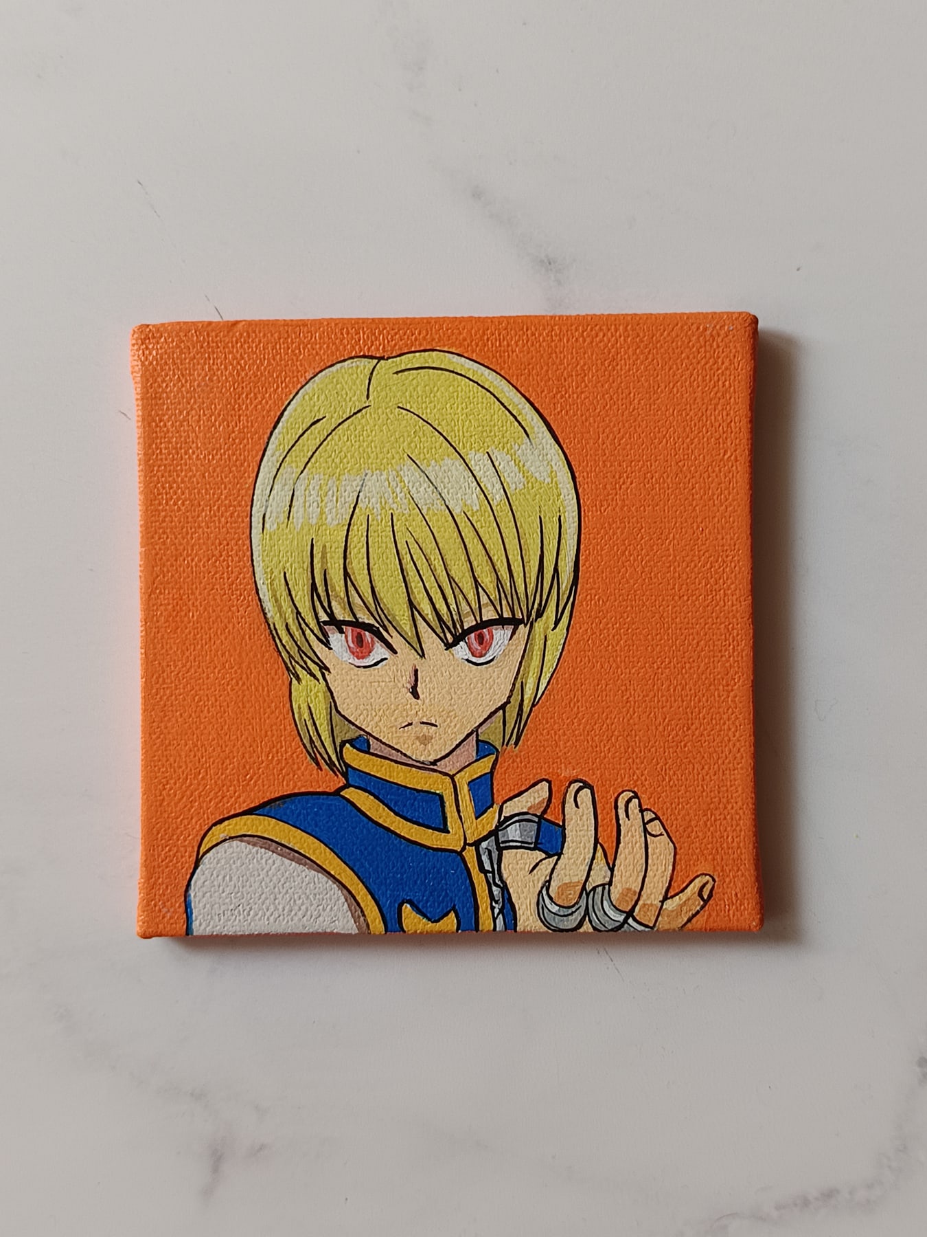 Close-up of Kurapika anime acrylic painting by Tulika Viegas