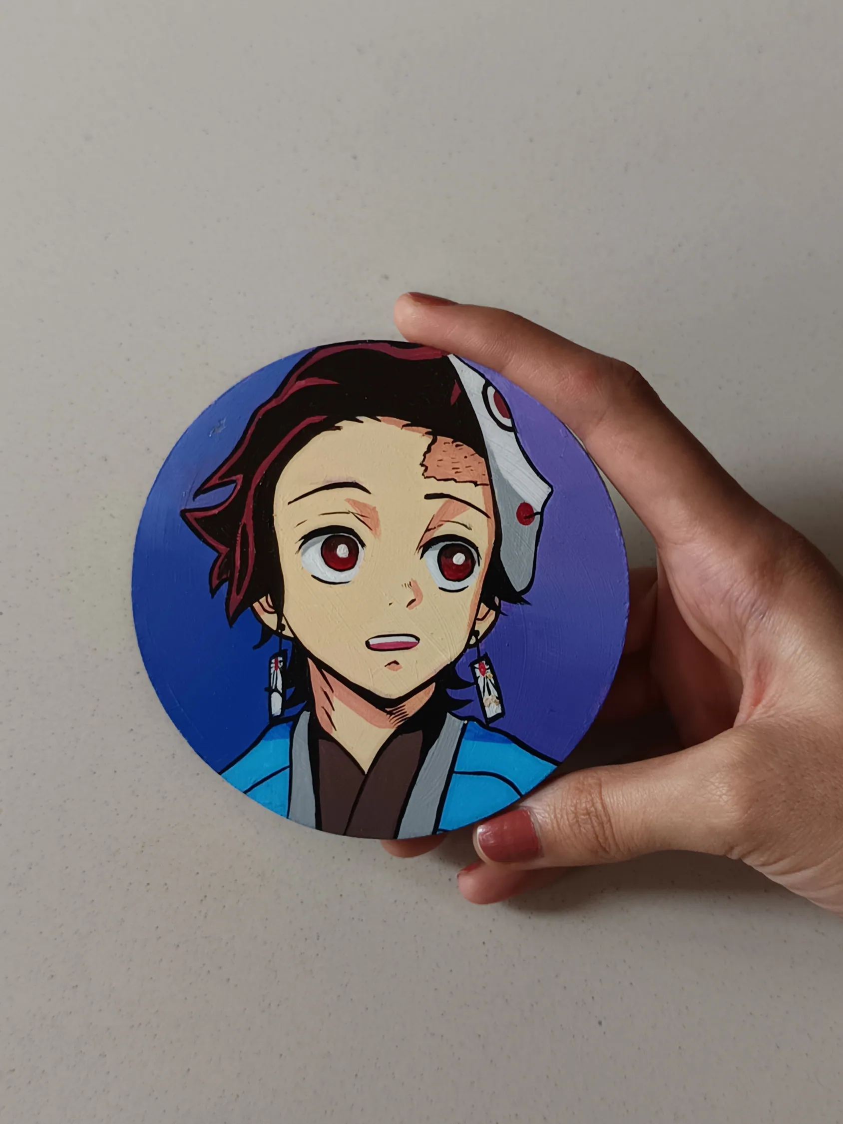 Close-up of Tanjiro Kamado anime & cartoons acrylic painting by Tulika Viegas